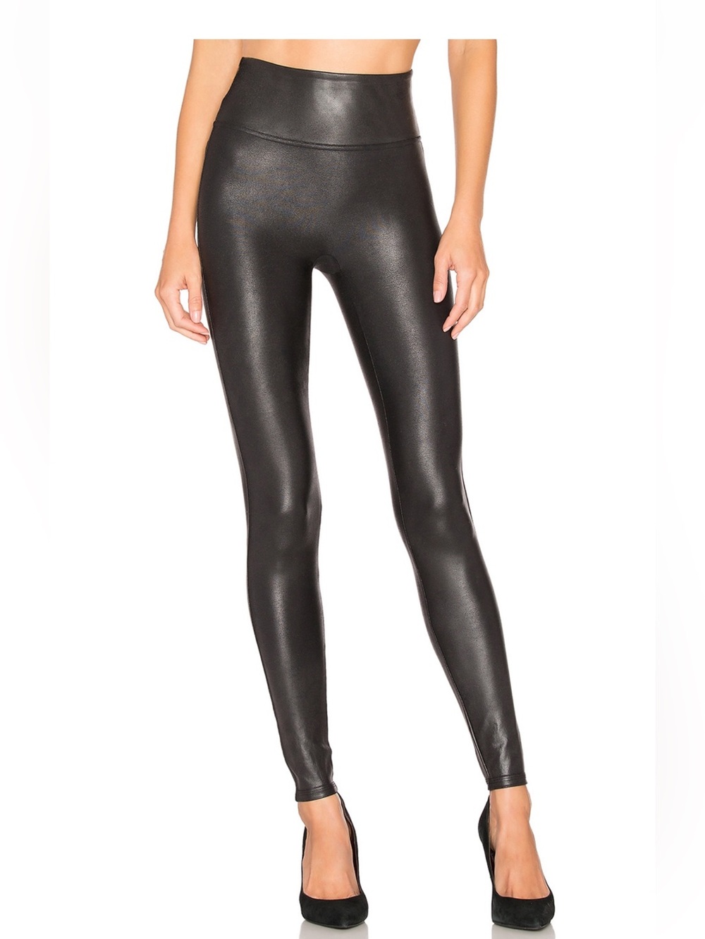 Spanx High-Waist Faux Leather Leggings - Black Medium Petite